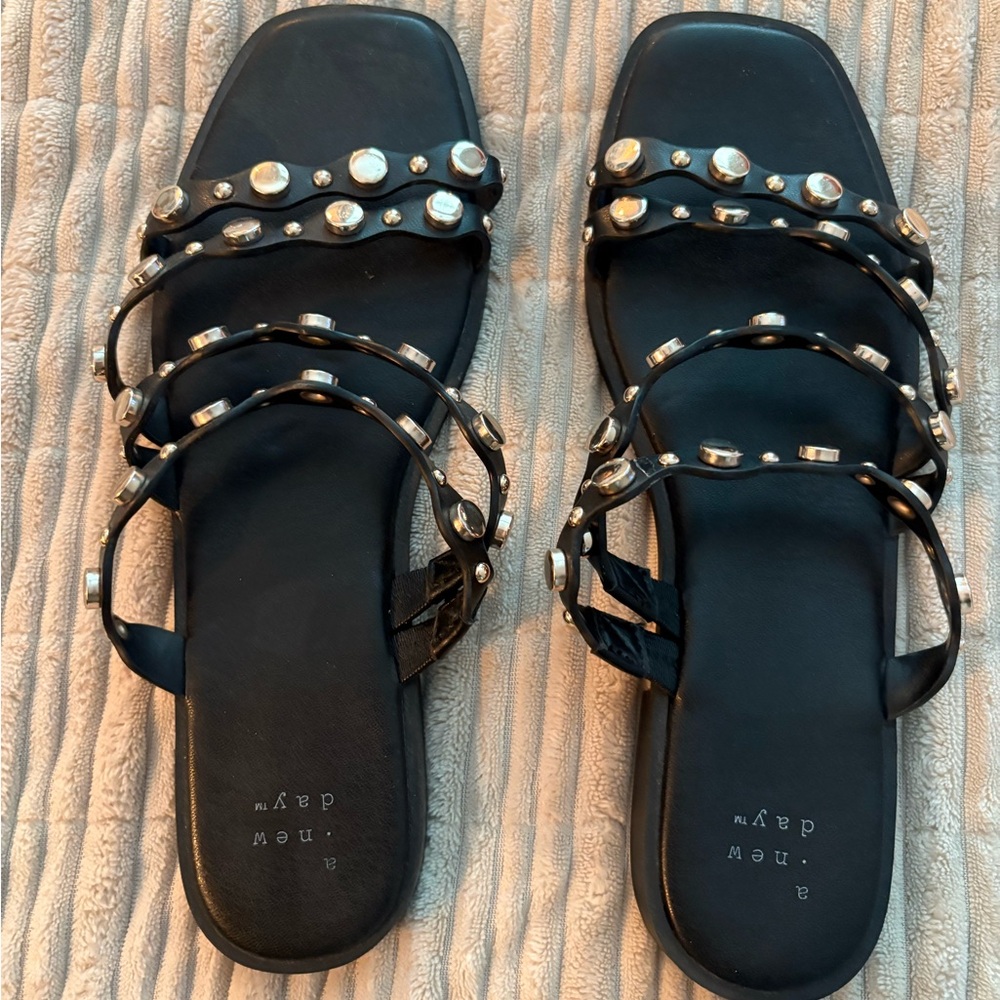 a new day Black and Silver Studded Sandals